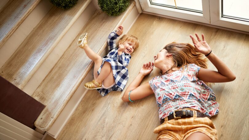 Babysitter Child Girl Playing On The Floor